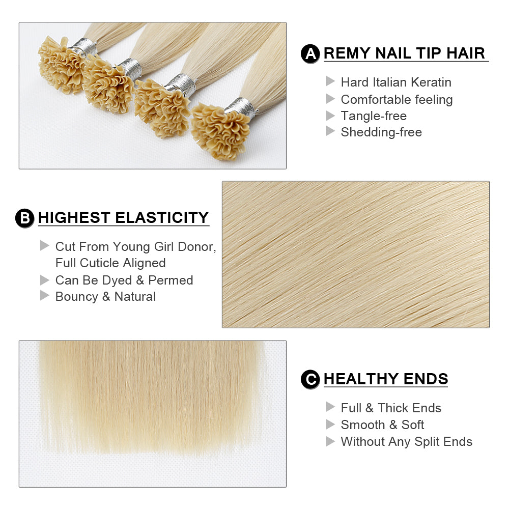 Keratin U Tip Remy Human Hair Extensions Pure Colour (16/18”) (45cm)