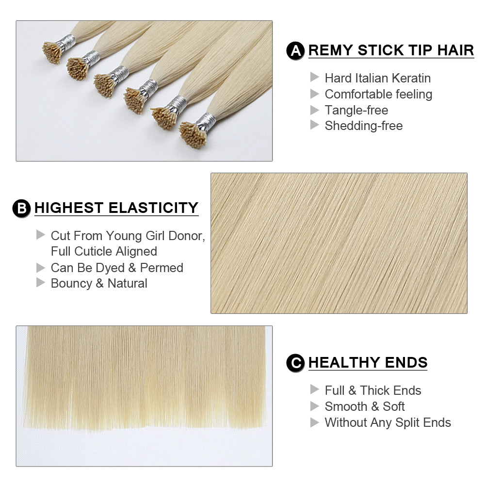 Keratin I Tip Remy Human Hair Extensions Pure Colour (16/18”) (45cm)