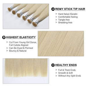 Keratin I Tip Remy Human Hair Extensions Pure Colour (16/18”) (45cm)